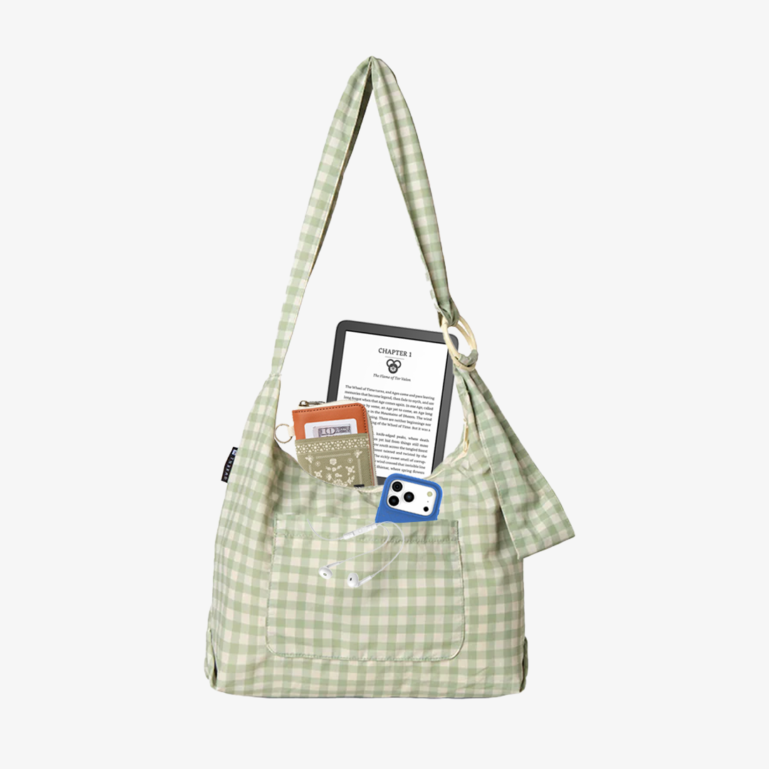 Green Gingham - Small Slouchy Shoulder Bag - Image 2