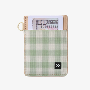 Green Gingham - Vertical Leather Wallet